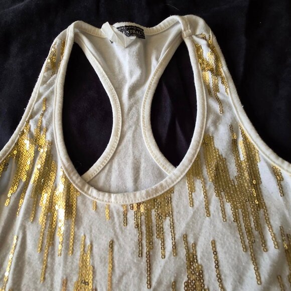 Women's Size Medium Cream  W/Gold Sequin Racer Back Tank - Picture 4 of 7